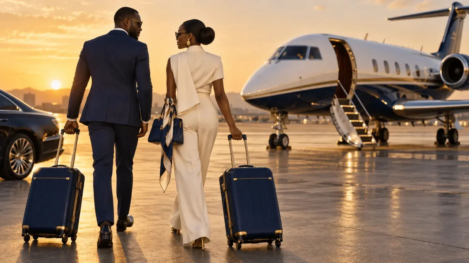 Couple de voyageurs GKML rejoignant leur avion